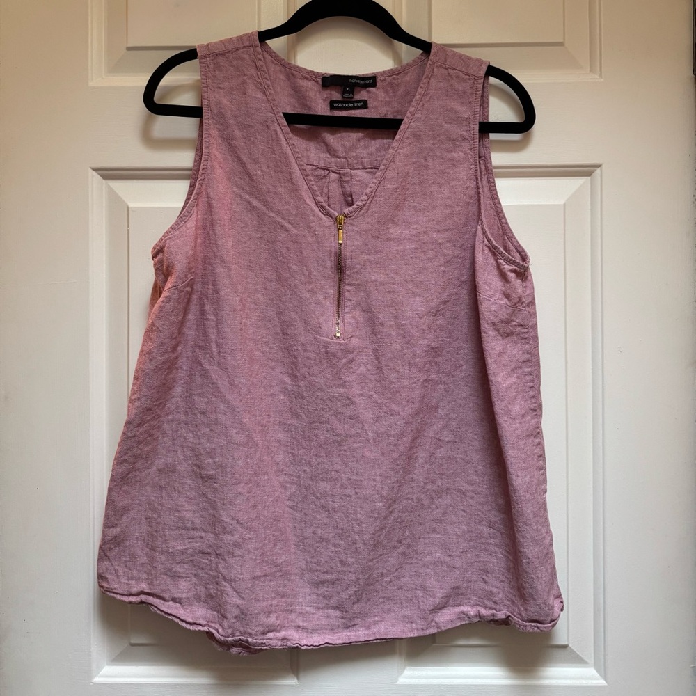 HARVE BENARD Linen w/ Gold Zipper Dusty Rose Pink Tank Top womens size XLarge